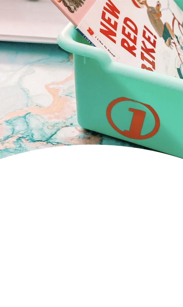 Classroom bins with customized labels